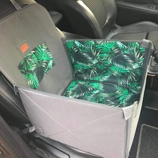 Mata samochodowa dla psa na przednie lub tylne siedzenie BOX profilowany szara/liście palmy 3D - obrazek 2