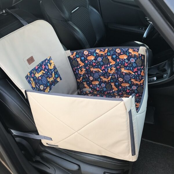 Mata samochodowa dla psa na przednie lub tylne siedzenie BOX profilowany beżowa/liski