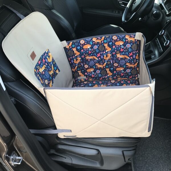 Mata samochodowa dla psa na przednie lub tylne siedzenie BOX profilowany beżowa/liski - obrazek 2