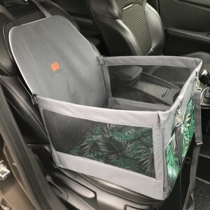 Mata samochodowa dla psa na przednie lub tylne siedzenie BOX z okienkami szara/liście palmy 3D