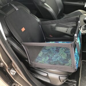 Mata samochodowa dla psa na przednie lub tylne siedzenie BOX z okienkami czarna/liście blue green
