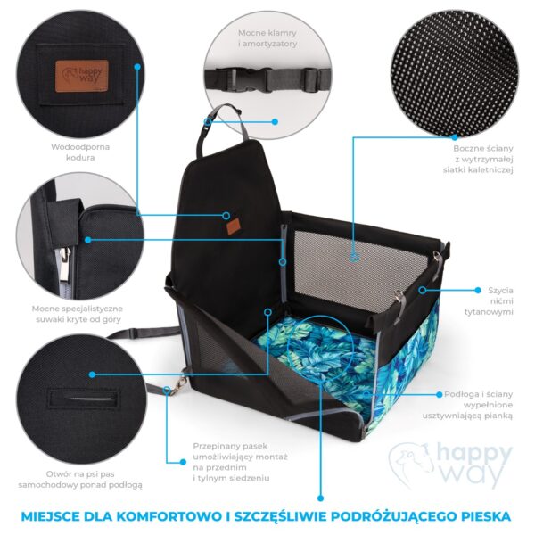 Mata samochodowa dla psa na przednie lub tylne siedzenie BOX z okienkami czarna/sowy - obrazek 6