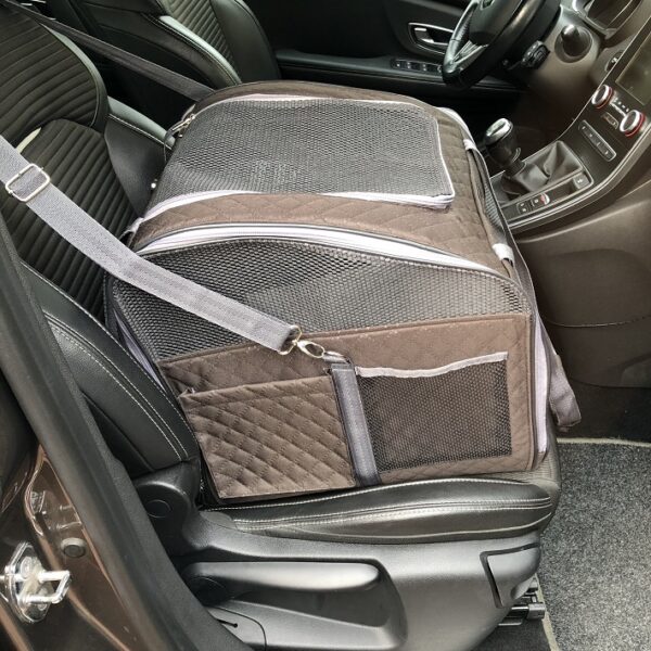 Transporter samochodowy dla kota lub dla małego psa brązowy - obrazek 5