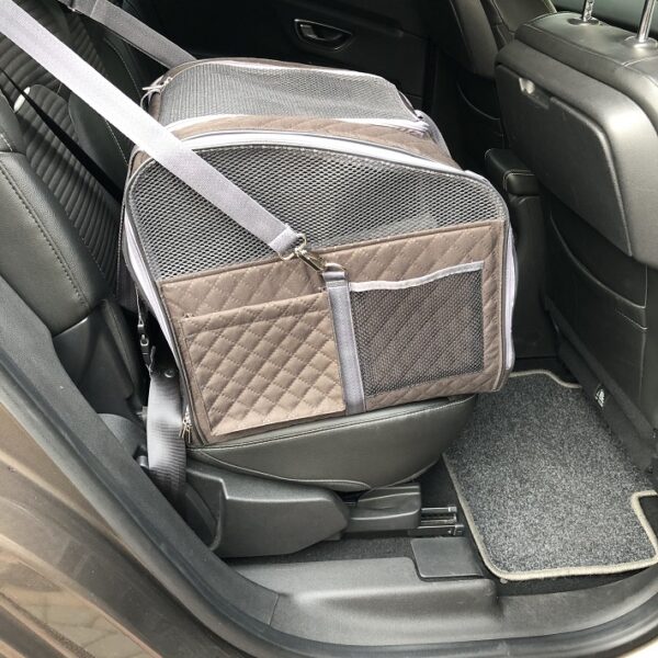 Transporter samochodowy dla kota lub dla małego psa brązowy - obrazek 7