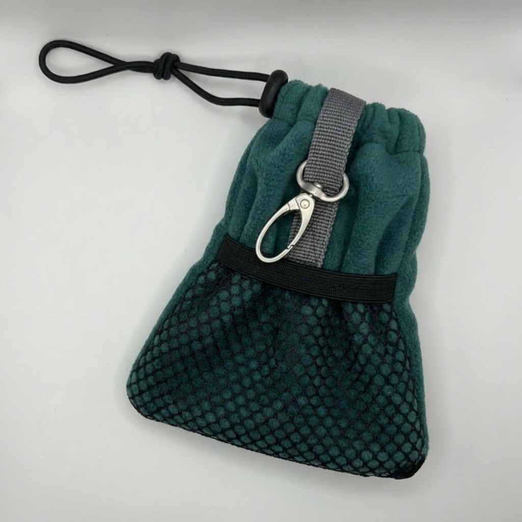 Saszetka na karmę lub smakołyki dualna - zielony welur - obrazek 2